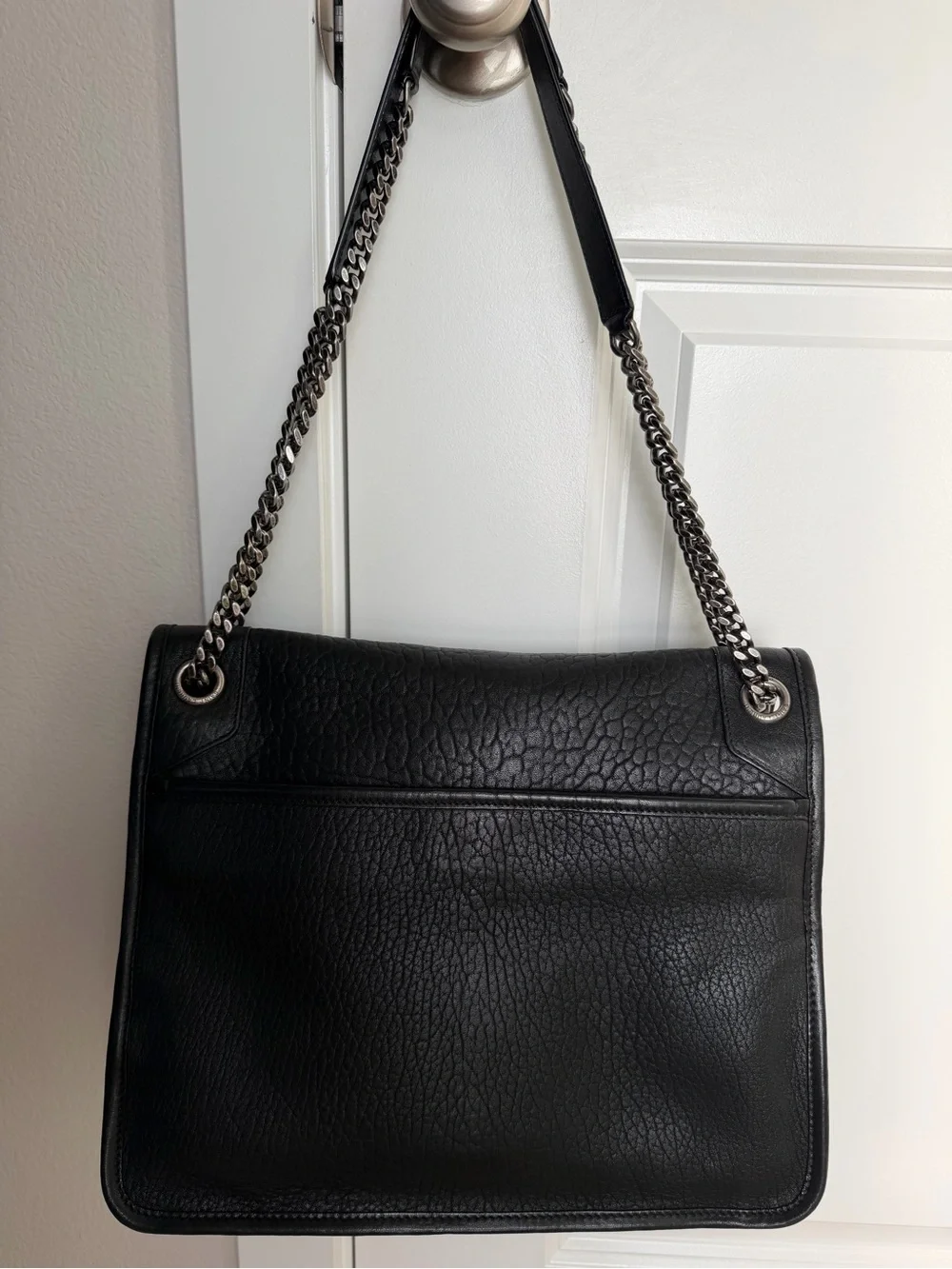 Saint Laurent Black Lamb Niki Signature Leather Shoulder Bag Silver Hardware